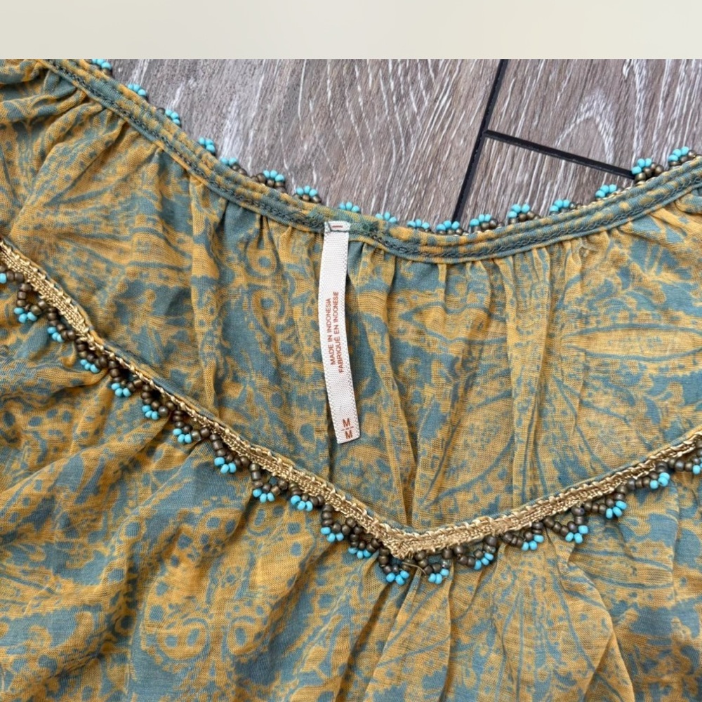 Free People Blue and Gold Blouse